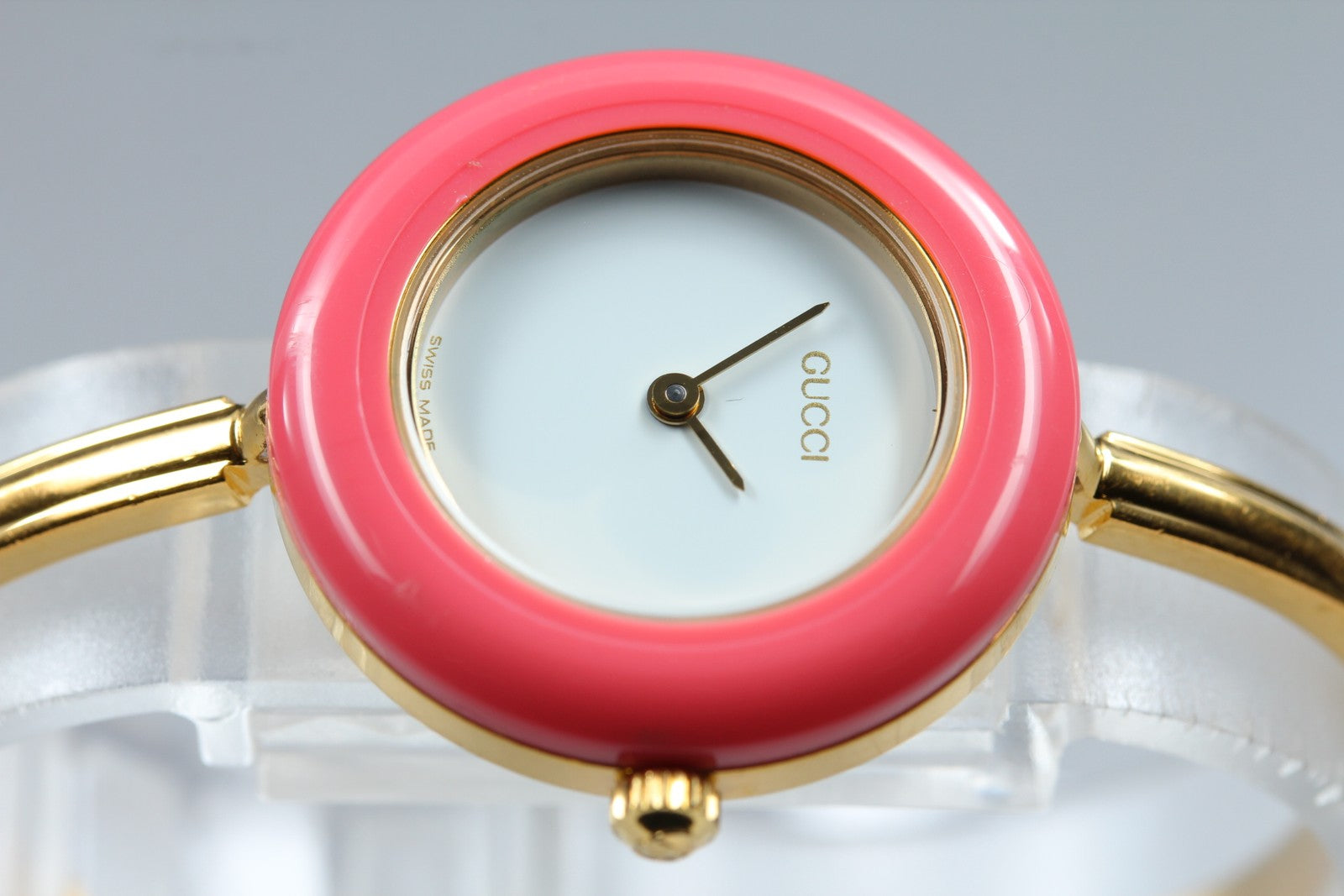 Vintage [S Size] Gucci Change Bezel 11/12.2 Pink Bezel Gold Women's Qz Watch