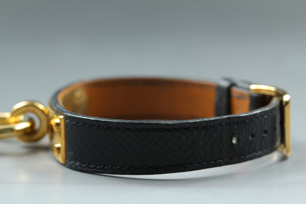HERMES Kelly Watch Gold Black Leather "A" Woman's Quartz Watch Vintage [Box]
