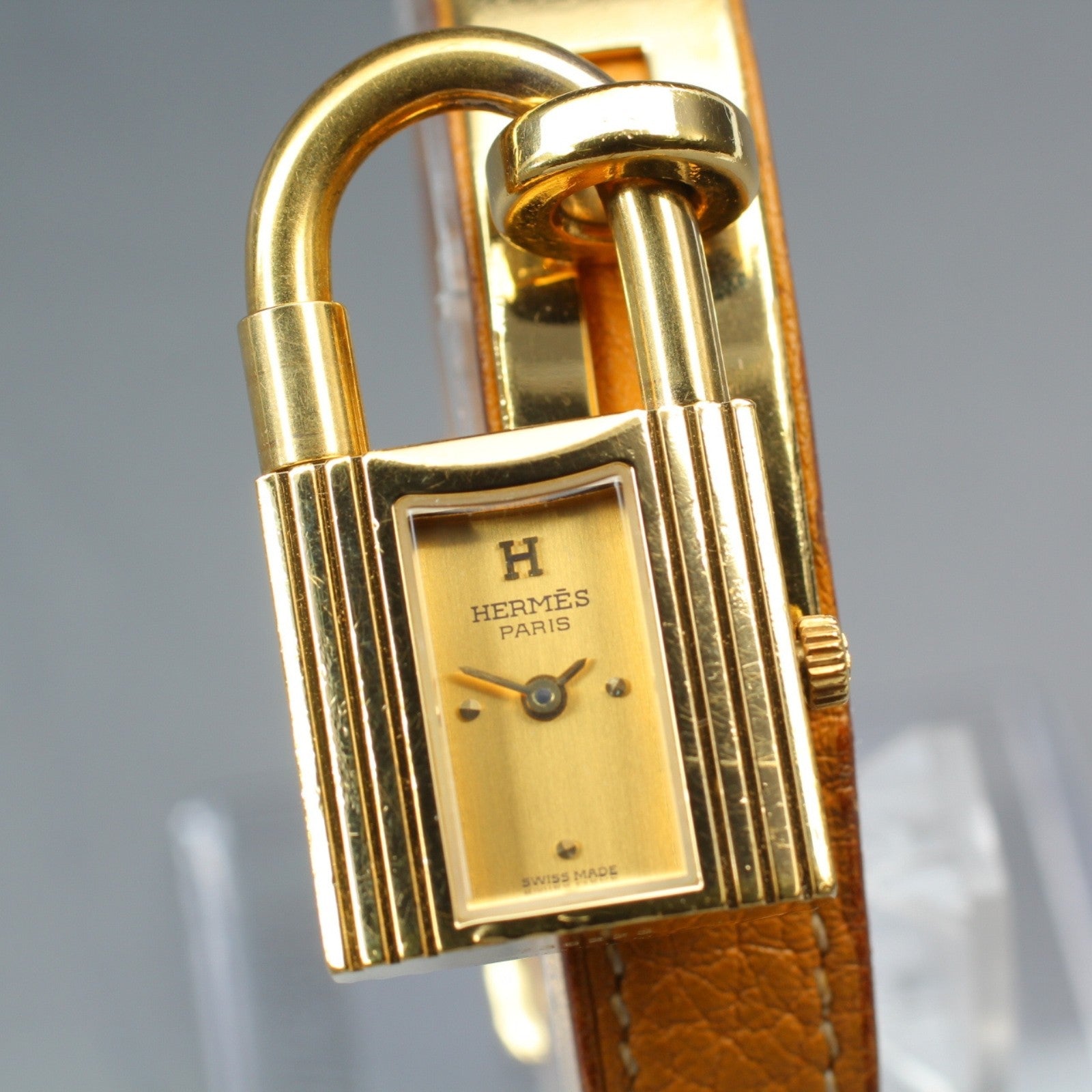 New Batt* HERMES Kelly KE1.201 Gold Dial Quartz Women's Watch JAPAN Exc+5*Box