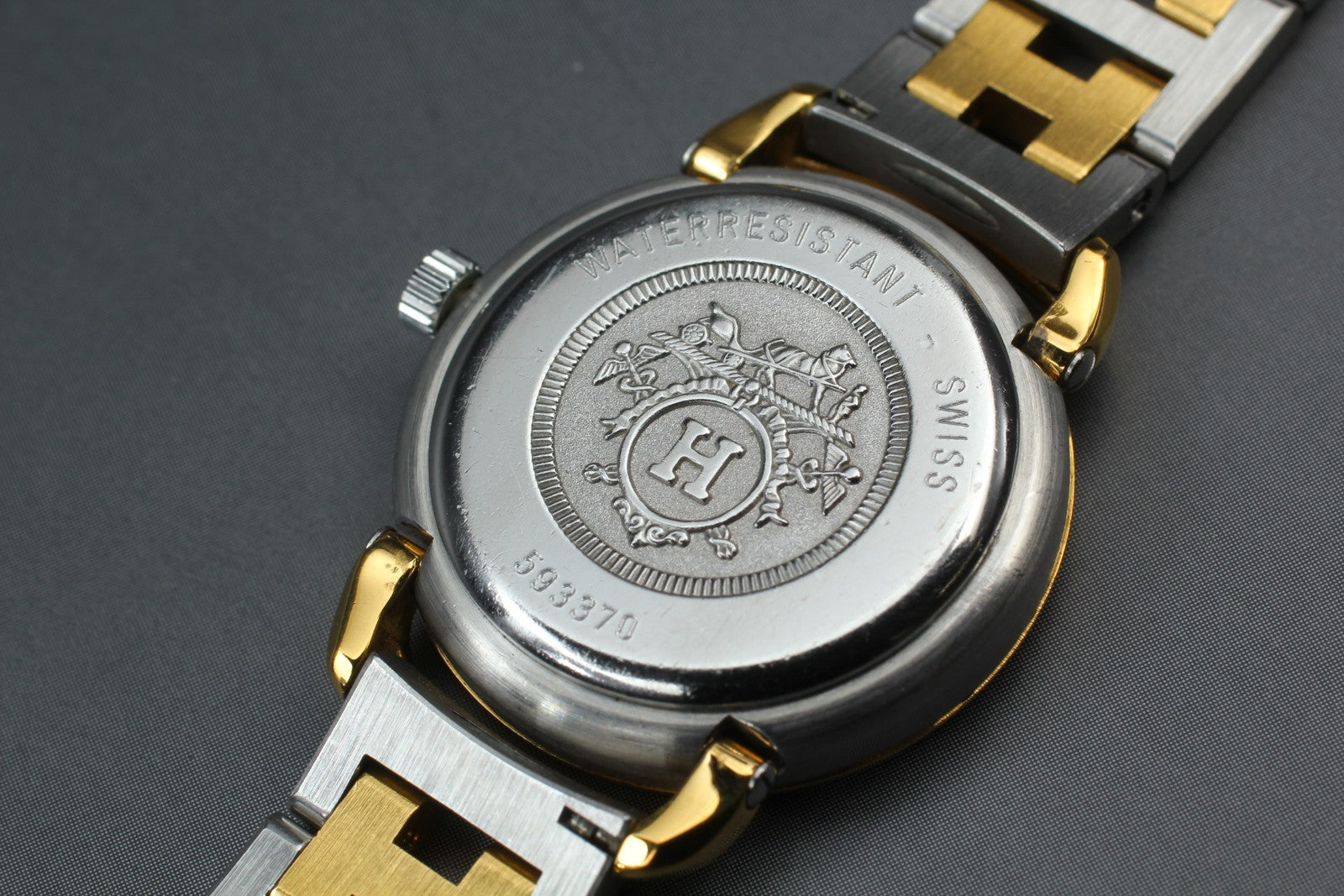 Vintage [Exc+5] Hermes Pullman Gold Ivory Dial 24mm Date Woman's Quartz Watch