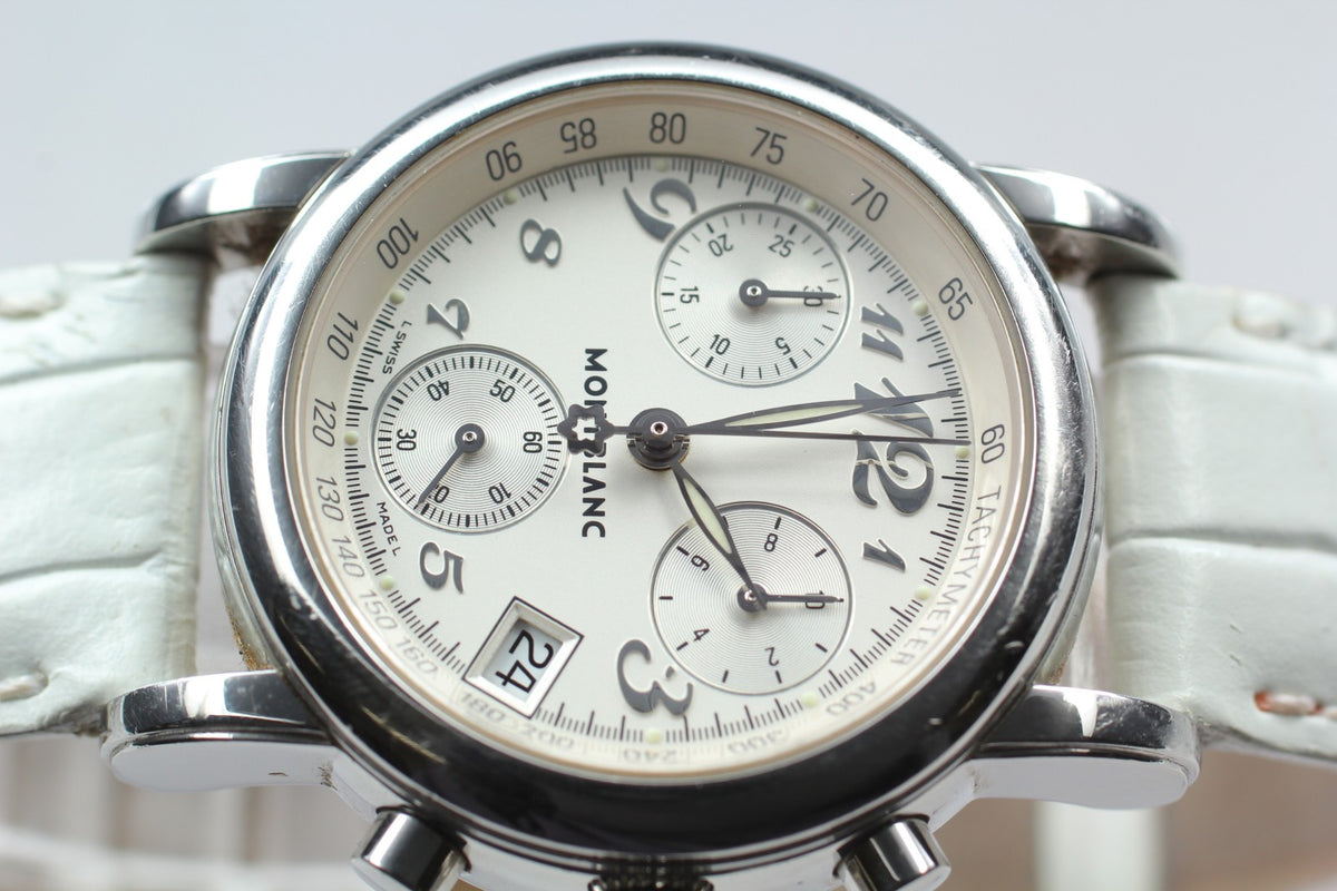 MONTBLANC Meisterstuck 7039 Quartz Silver Chronograph Women's Watch 30mm JAPAN