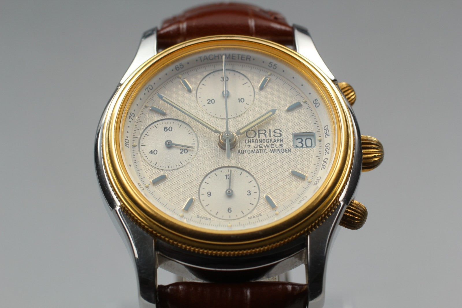 ORIS 7415 Chronograph Silver Dial Date Automatic Men's Watch 37mm JP Exc+5*Box