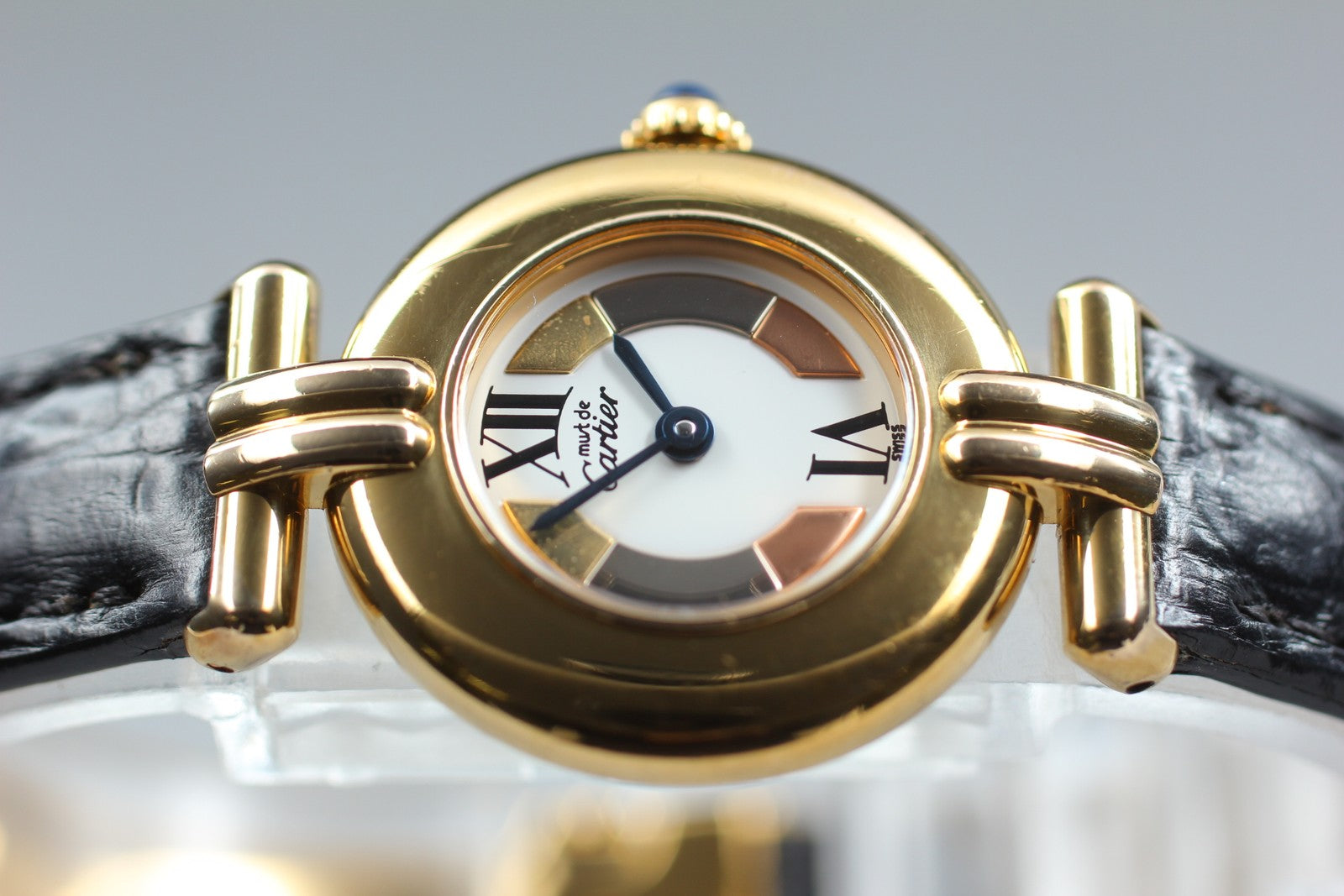 Vintage[Exc+5] Cartier Must Colisee Vermeil 1902 Gold Black Women's Quartz Watch