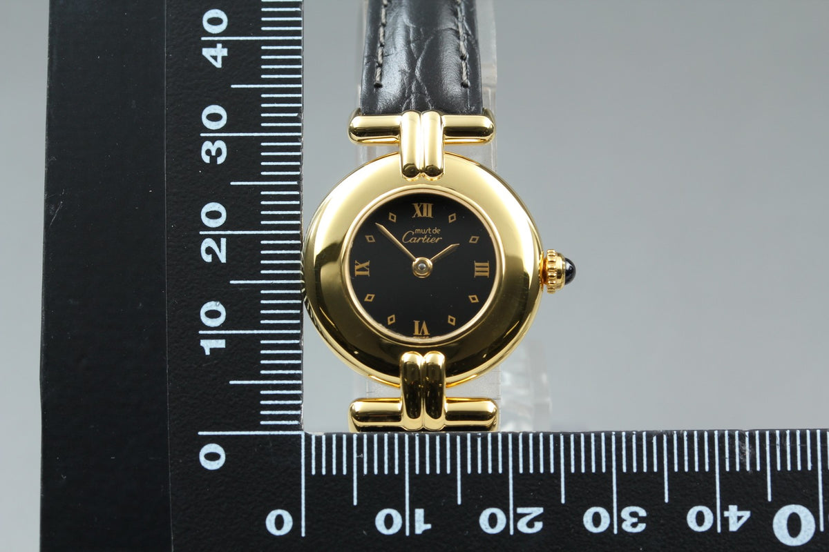 Cartier Must Colisee Vermeil 590002 Black Gold Women's Qz Watch Vintage [Box]