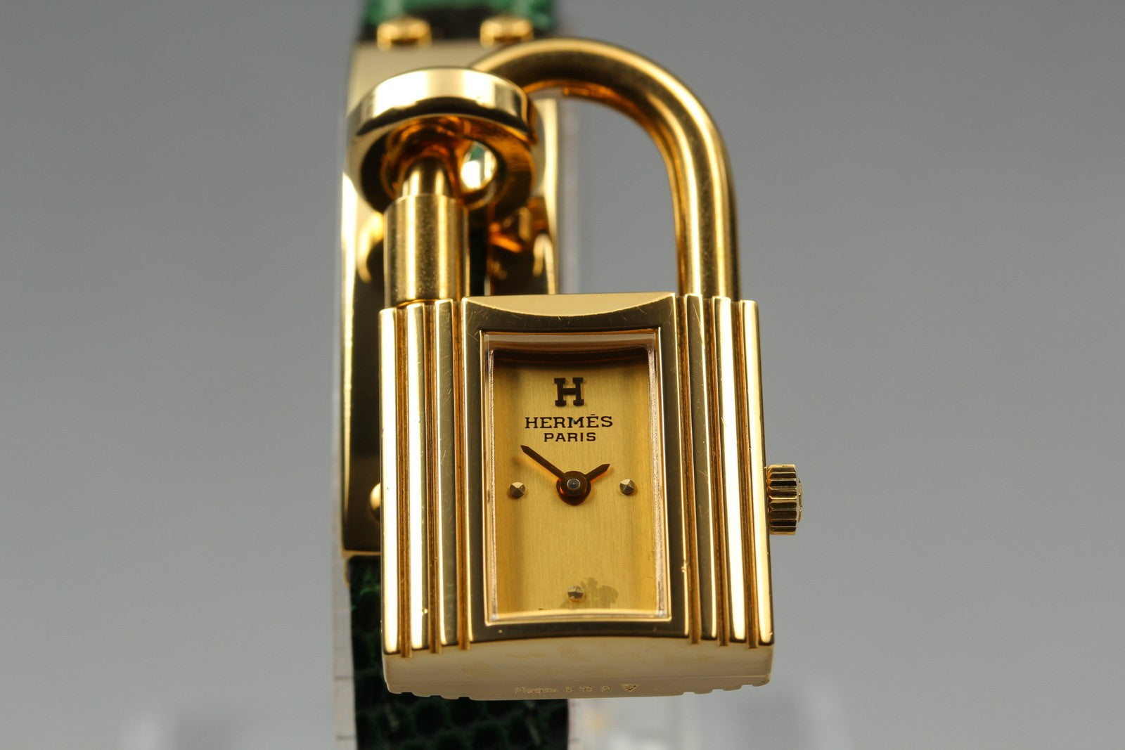 Overhauled [Exc+5 Box] HERMES Kelly Watch Gold Green "S" Woman's Quartz Watch
