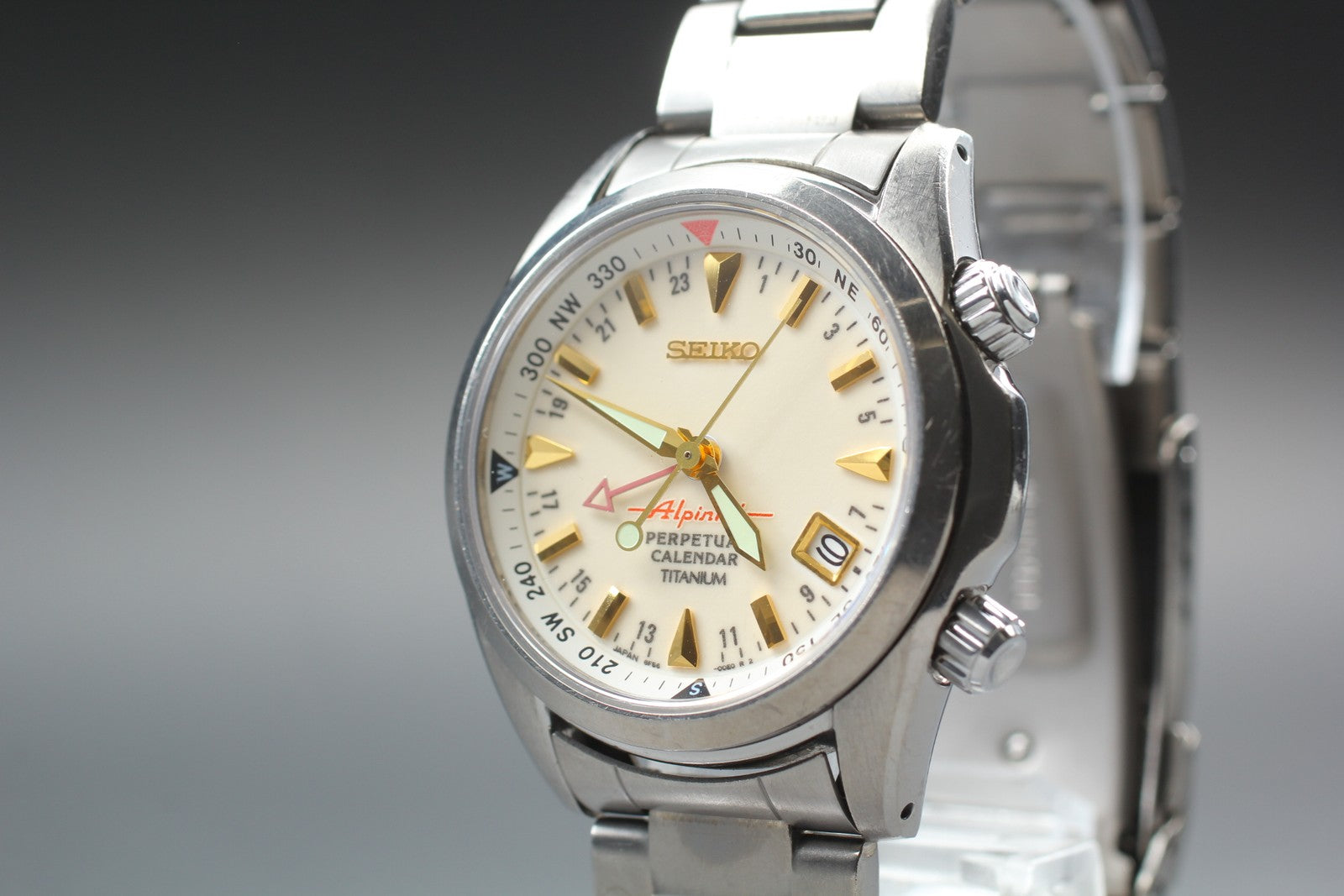 Overhauled SEIKO Alpinist 8F56-00D0 SBCJ021 Perpetual Titanium Men's Watch JAPAN