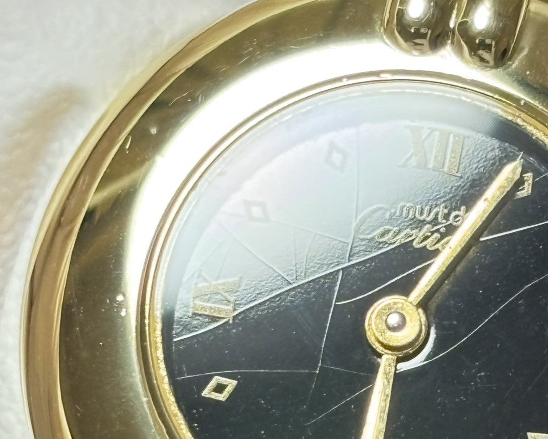 Vintage Cartier Must Colisee Vermeil 590002 Black Gold Women's Qz Watch [Box]