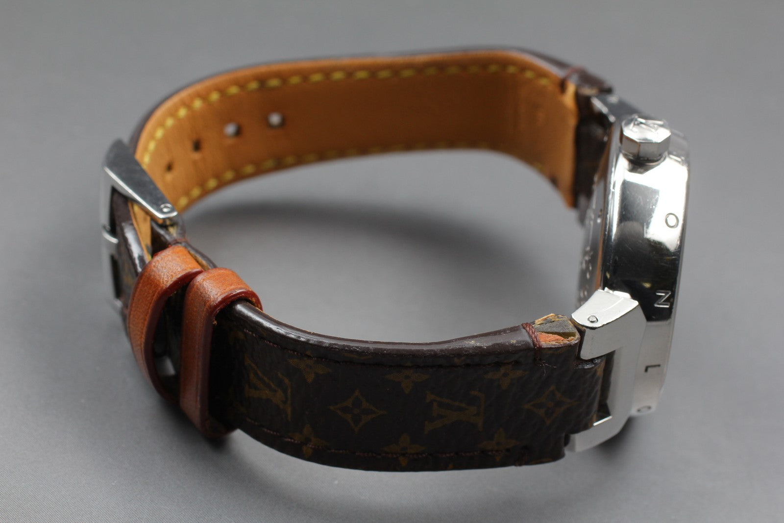 [Exc+5] Louis Vuitton Tambour Q1311 32mm Date Brown Women's Quartz Watch JAPAN