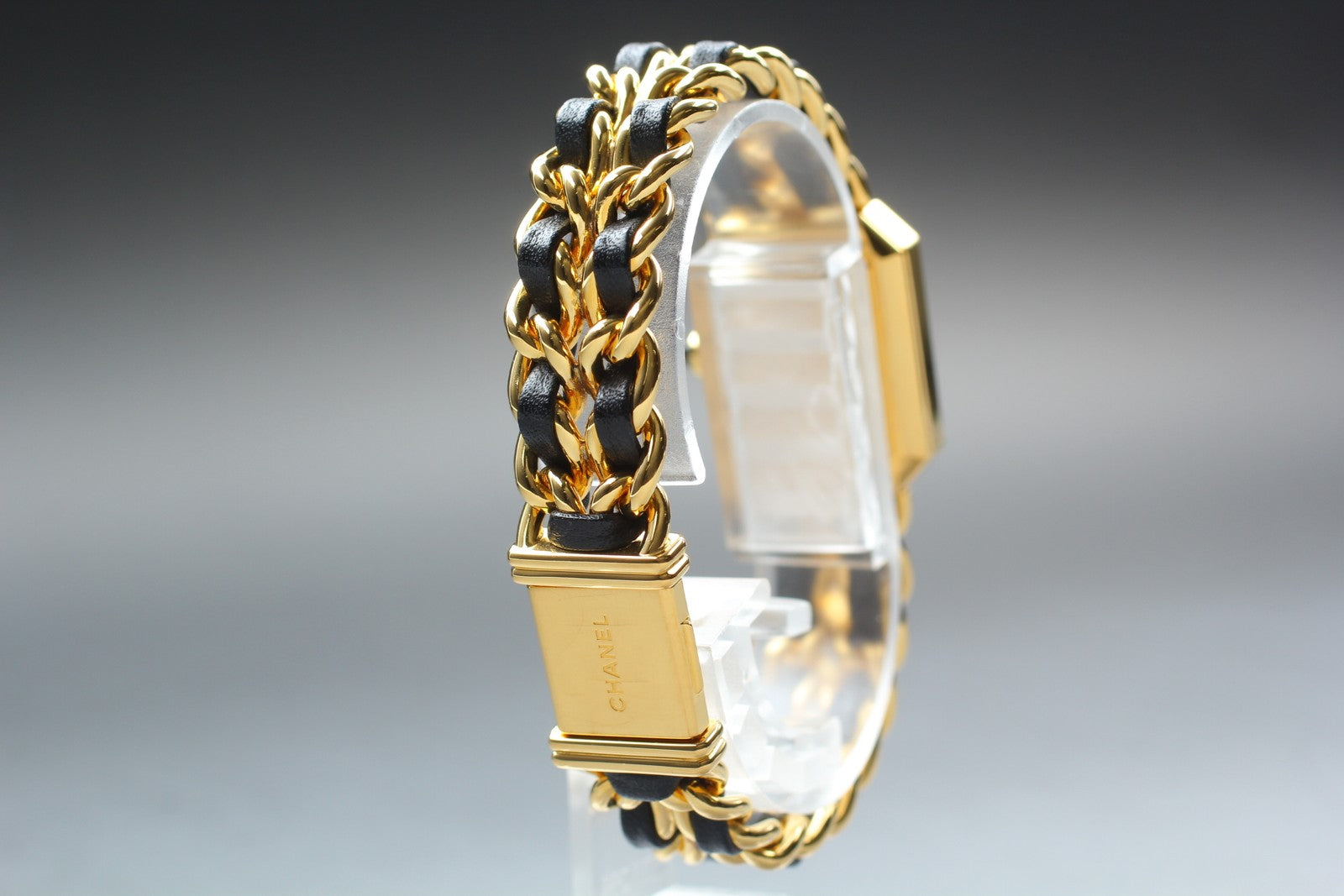 [Near MINT- Box] CHANEL Premiere L Size Black Dial 20mm Gold Quartz Womens Watch