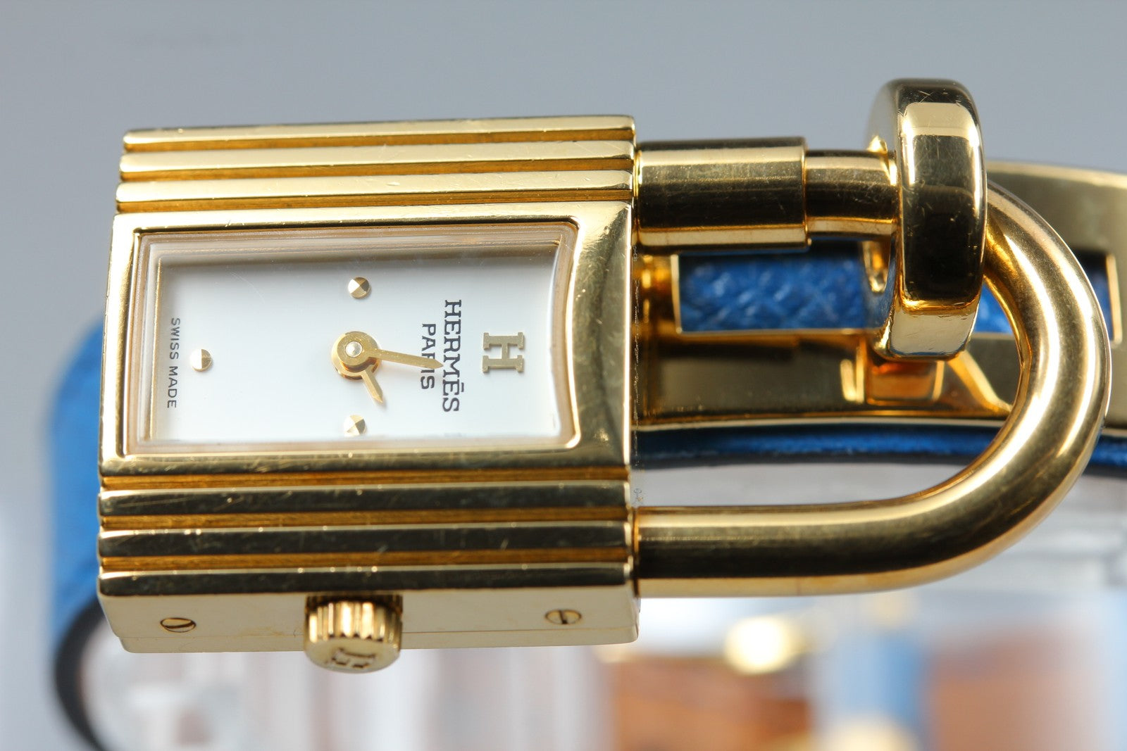 Vintage HERMES Kelly Watch Gold Blue "Z" Woman's Quartz Watch JAPAN [Box]