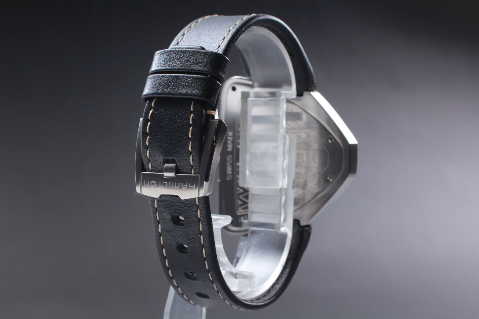 New Battery [Near MINT-] HAMILTON Ventura H245510 Black Quartz Men's Watch JAPAN