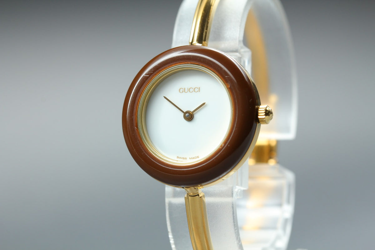 Gucci Change Bezel 11/12.2 Brown Bezel Gold Women's Quartz Watch Vintage