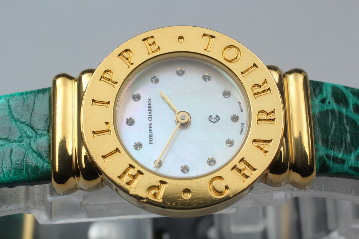 PHILIPPE CHARRIOL St.Tropez Gold Green 12 Stones 24mm Quartz Women's Watch