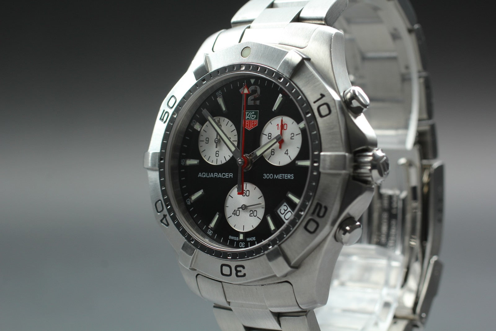 [Exc+5] Tag Heuer Aquaracer CAF1110 Chronograph Black Quartz Men’s Watch JAPAN