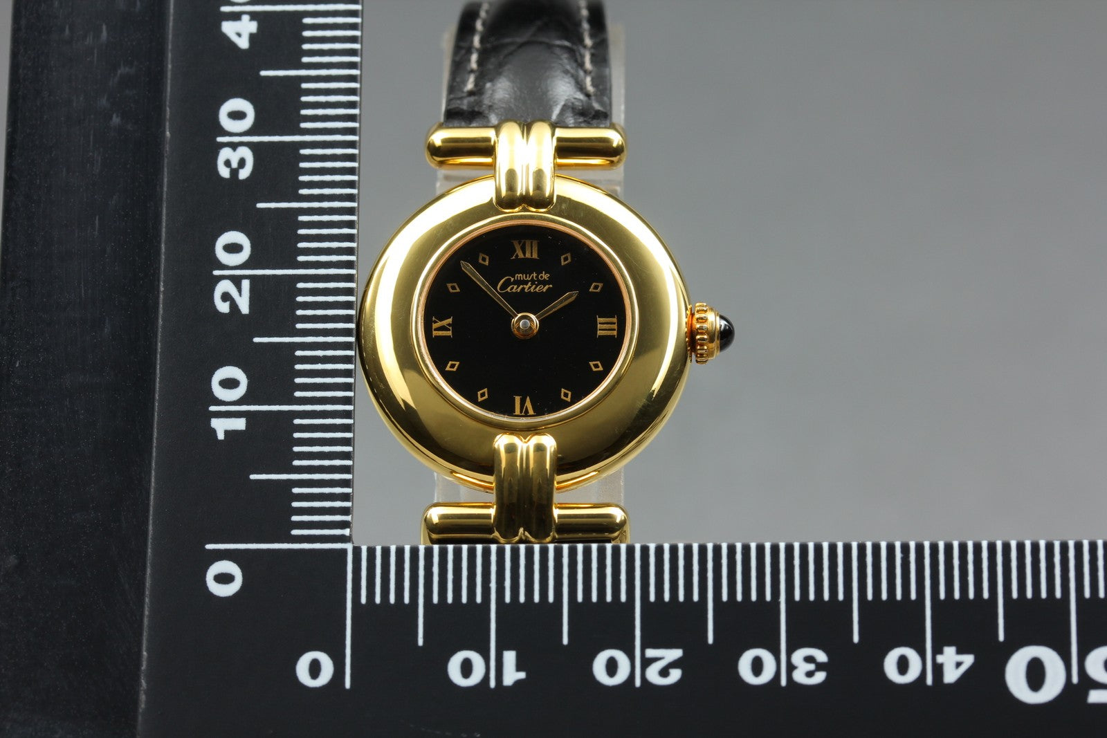 Cartier Must Colisee Vermeil 590002 Black Gold Women's Qz Watch Vintage [Pouch]