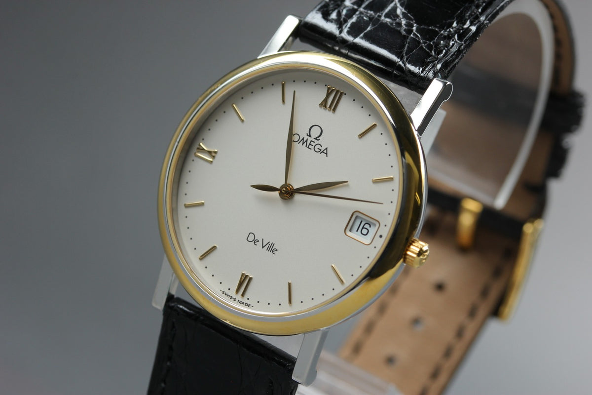 OMEGA De Ville Cal.1532 Quartz White Dial Date Men's Watch 32mm JAPAN Box