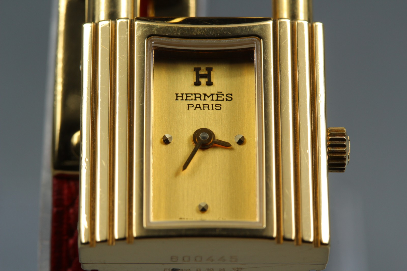 [Overhauled] HERMES Kelly Watch Gold Dial Red Leather "W" Woman's Watch Quartz