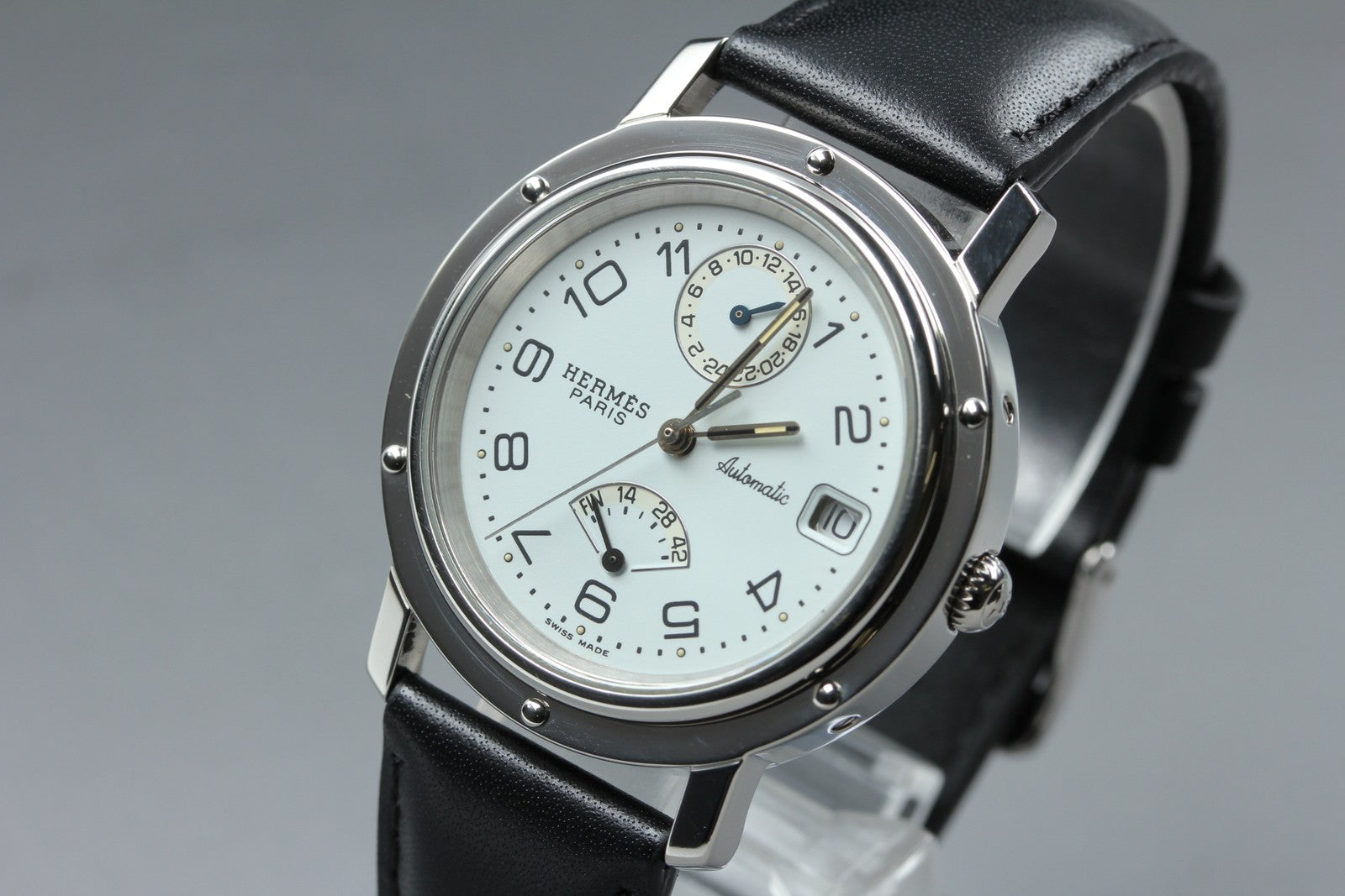 HERMES Clipper CL5.710 GMT Automatic White Dial Date Men's Watch 36mm JAPAN