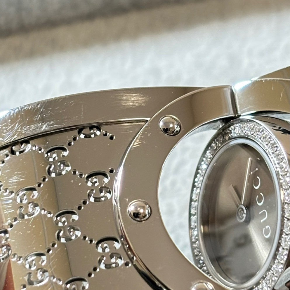 [Exc+5 Box] GUCCI 112 Twirl Diamond Brown Dial YA112416 Woman's Quartz Watch