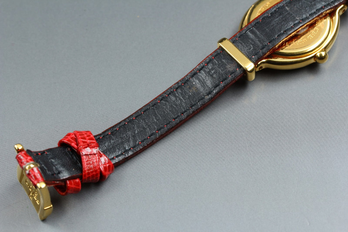 FENDI 640L Chameleon Red Leather Belt Gold 24mm Women's Quartz Watch Vintage