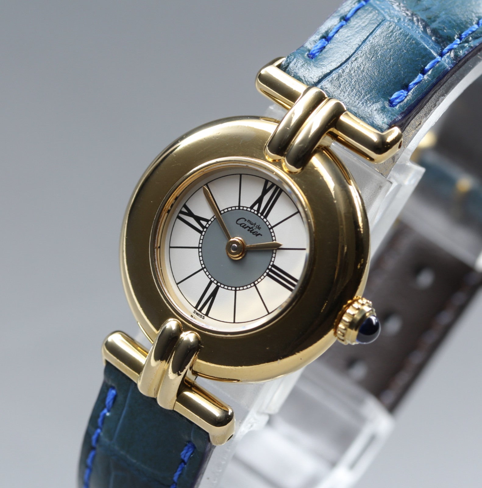 Vintage Cartier Must Colisee Vermeil 590002 Blue White Dial Women's Qz Watch