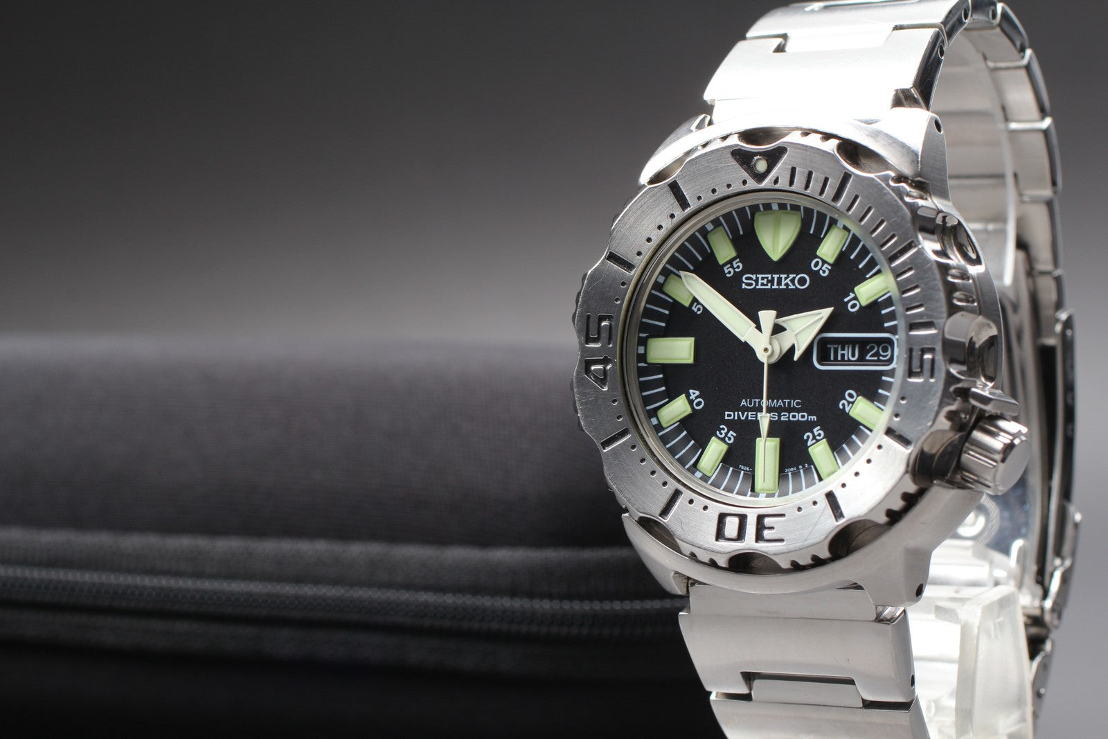 Exc+5* SEIKO 7S26-0350 SKX779 Divers Black Monster Automatic Men's Watch JAPAN