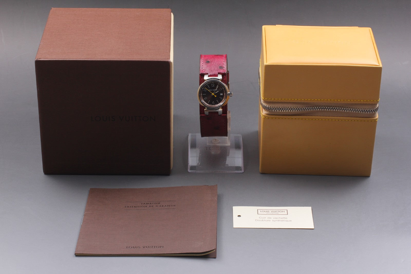 [Near MINT Box] Louis Vuitton Tambour Q1211 Red Brown 28mm Women's Quartz Watch