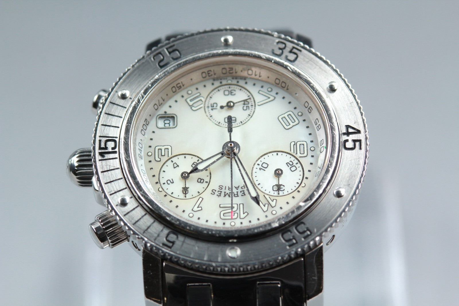 HERMES Clipper CL2.310 White Shell Dial Quartz Diver Women's Watch 34mm JAPAN