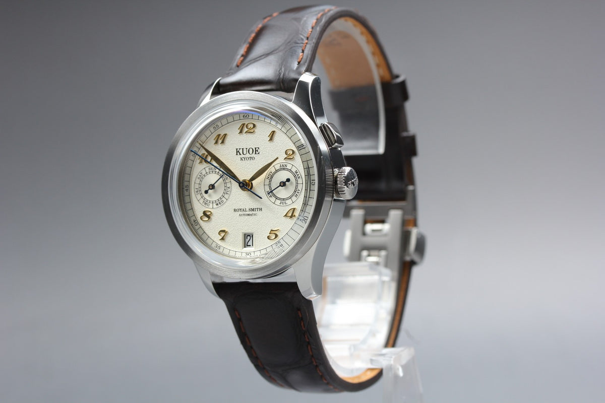 KUOE KYOTO ROYAL SMITH 90-010 Ivory Brown 35mm Automatic Men's Watch JAPAN Box