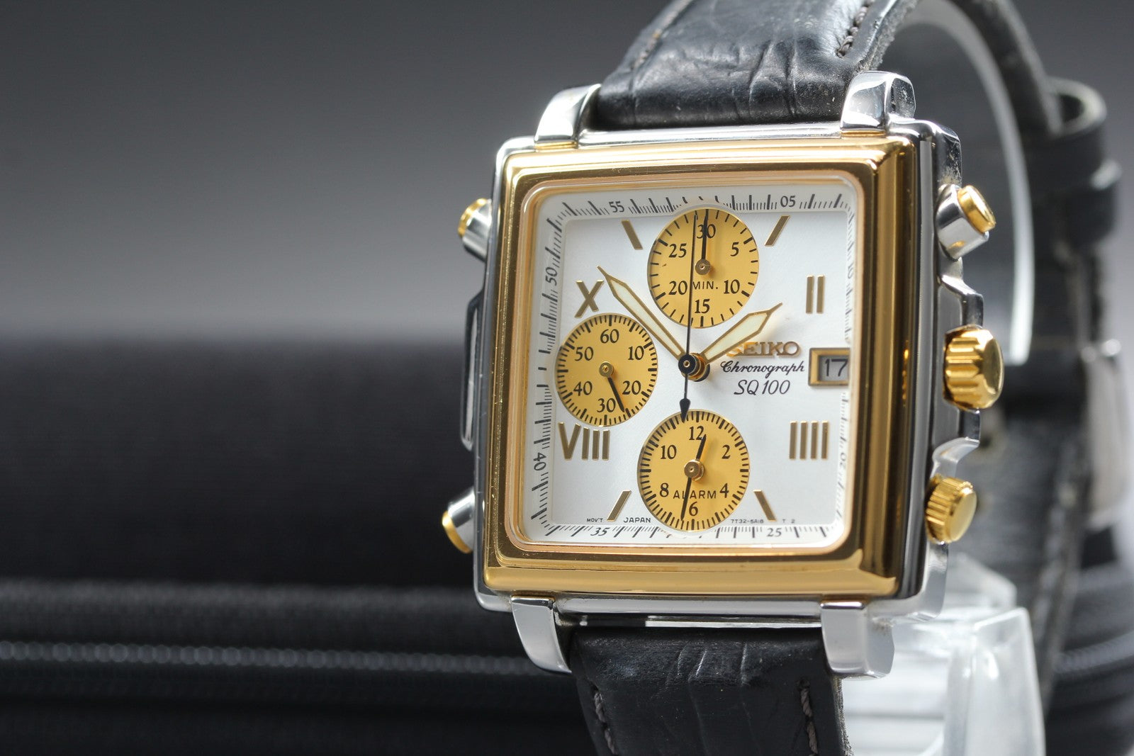 Vintage SEIKO SQ100 7T32-5A20 Monaco Chronograph Quartz Men's Watch 36mm JAPAN