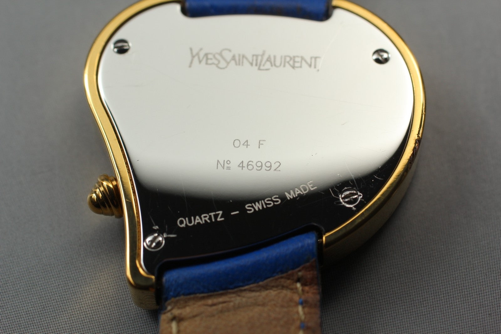 [Exc+5] Yves Saint Laurent Heart Gold Blue 30mm Women's Watch Quartz JAPAN