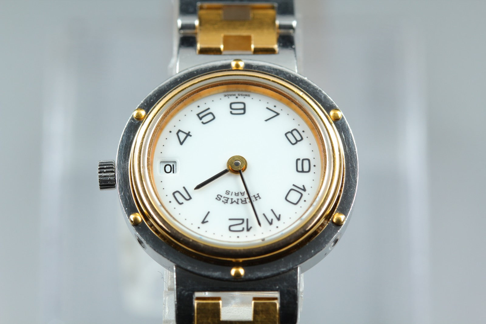 Vintage [Exc+5 Box] Hermes Clipper 24mm White Dial Gold Woman's Watch Quartz