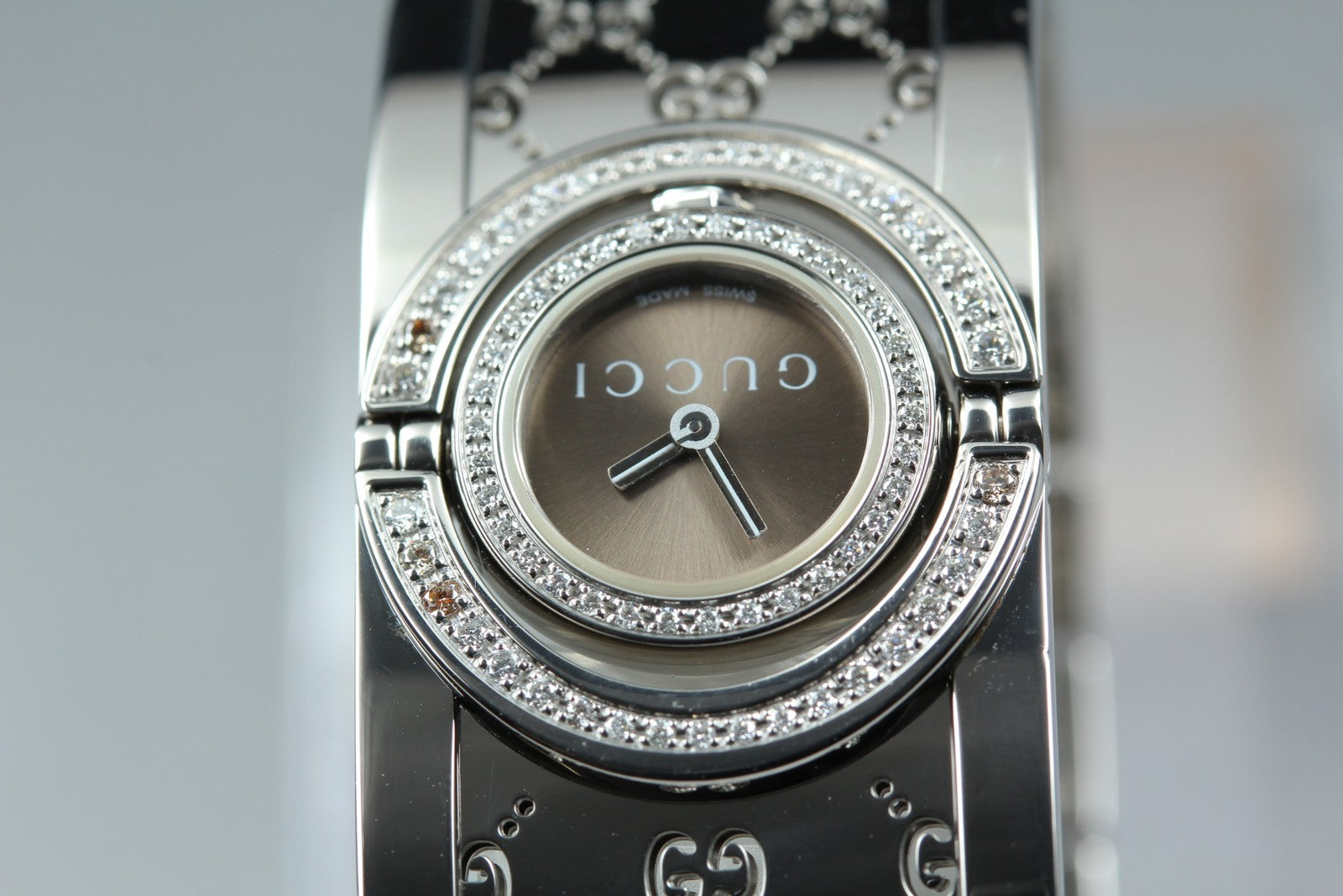 GUCCI 112 Twirl Double Diamond Brown Dial YA112504 23mm Woman's Qz Watch [Box]