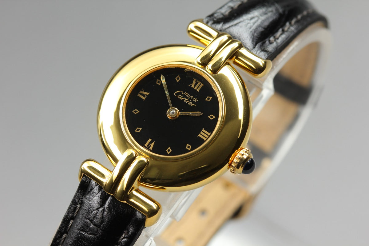 Cartier Must Colisee Vermeil 590002 Black Gold Women's Quartz Watch Vintage