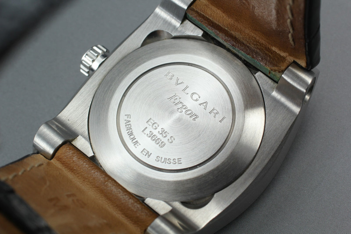 BVLGARI Ergon EG35S Automatic Black Dial Date Men's Watch 35mm JAPAN Box