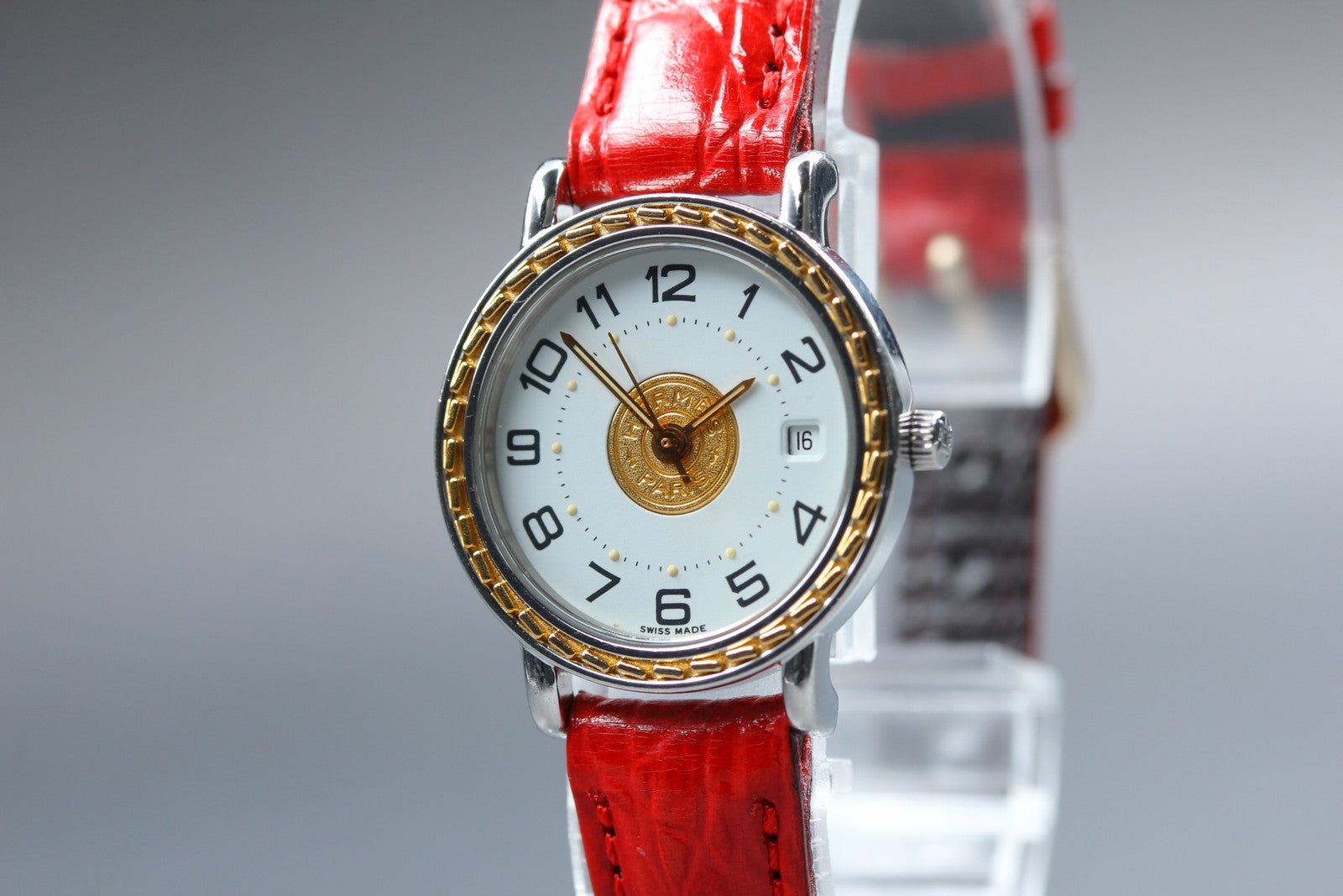 Vintage [Exc+5 Box] HERMES Sellier White Dial Red 24mm Woman's Quartz Watch