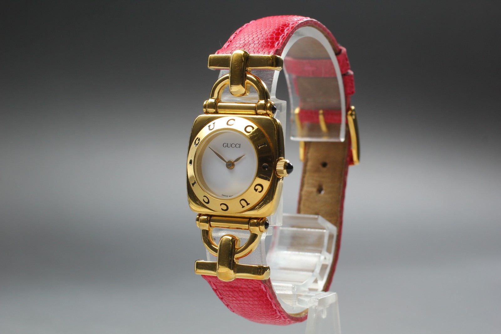 Vintage [Exc+5] GUCCI Horsebit 6300L White Dial Pink Woman's Quartz Watch JAPAN
