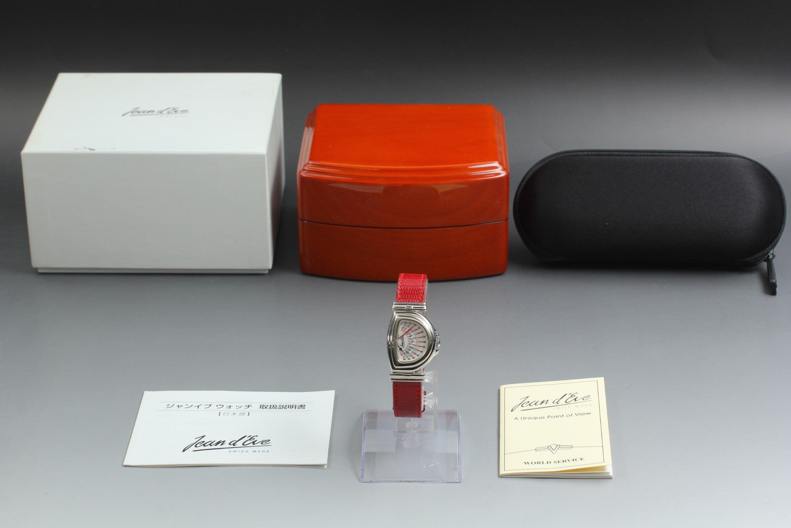Jean d'eve Sectora Gold 24mm Silver Red Women's Quartz Watch JAPAN [w /Box]