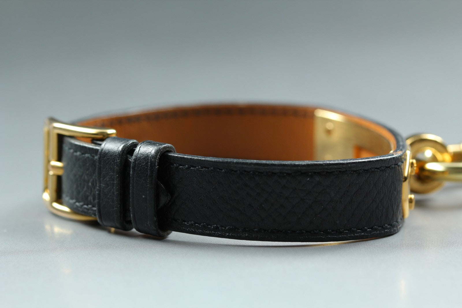 HERMES Kelly Watch Gold Black Leather "A" Woman's Quartz Watch Vintage [Box]