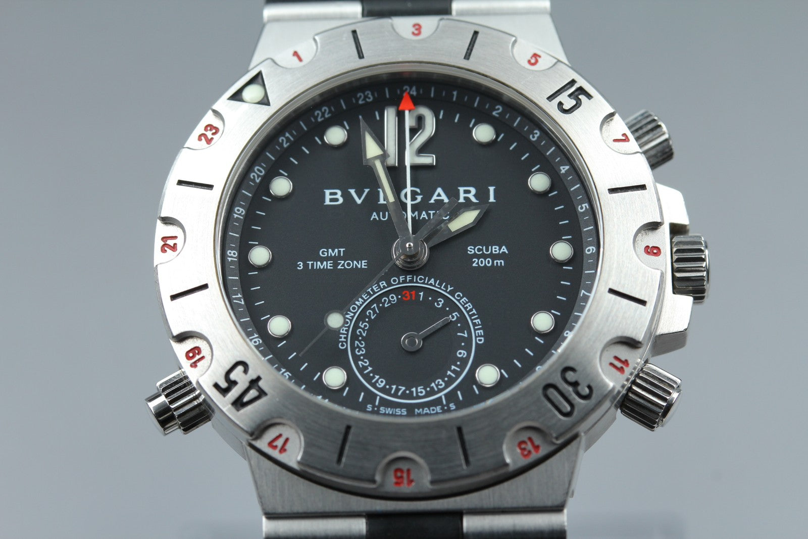 BVLGARI Diagono Scuba Automatic GMT Date Black Dial Men's Watch 38mm JAPAN Box