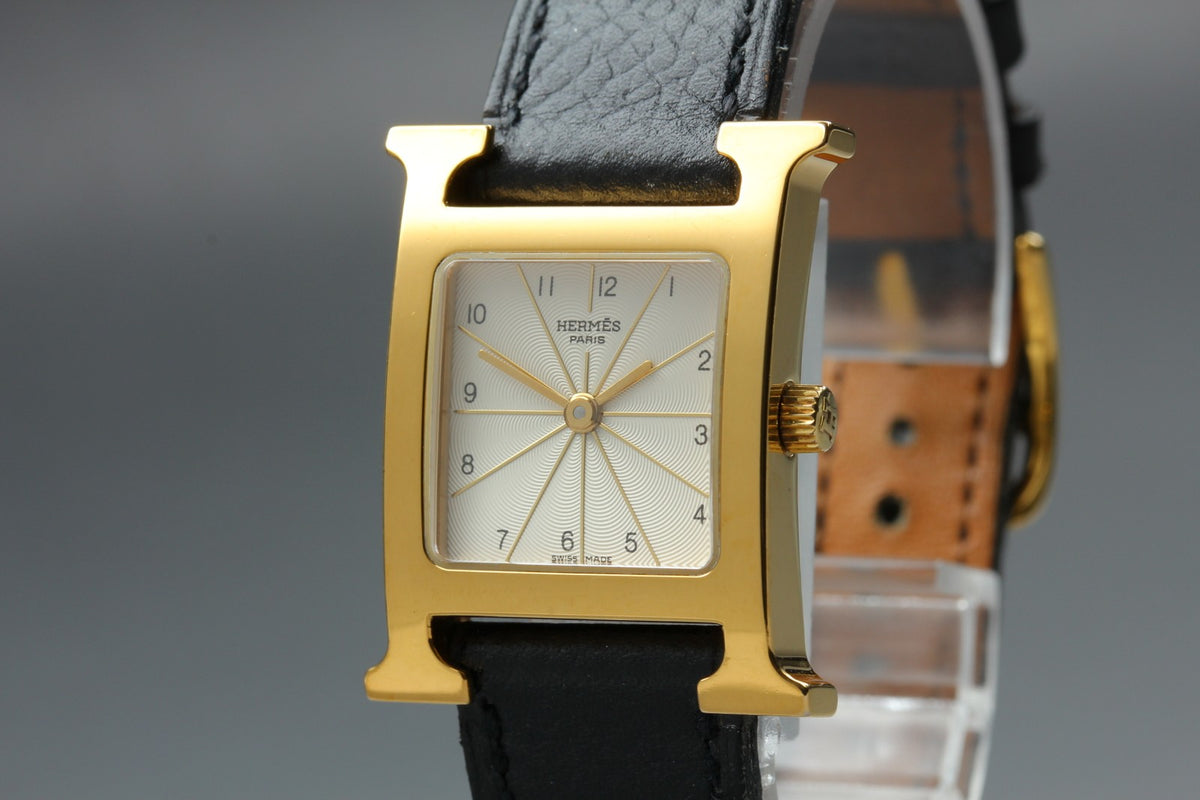 HERMES H Watch HH1.201 Gold Black "A" 21mm Woman's Watch Quartz [Box]
