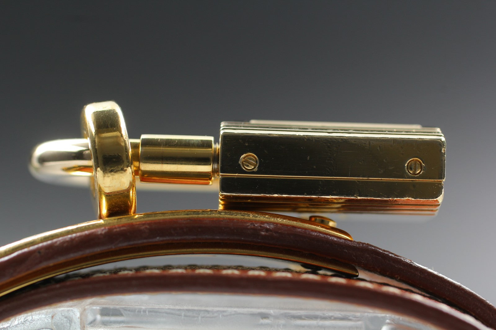 Overhauled [Exc+5 Box] HERMES Kelly Watch Gold Brown "I" Double Woman's Qz Watch