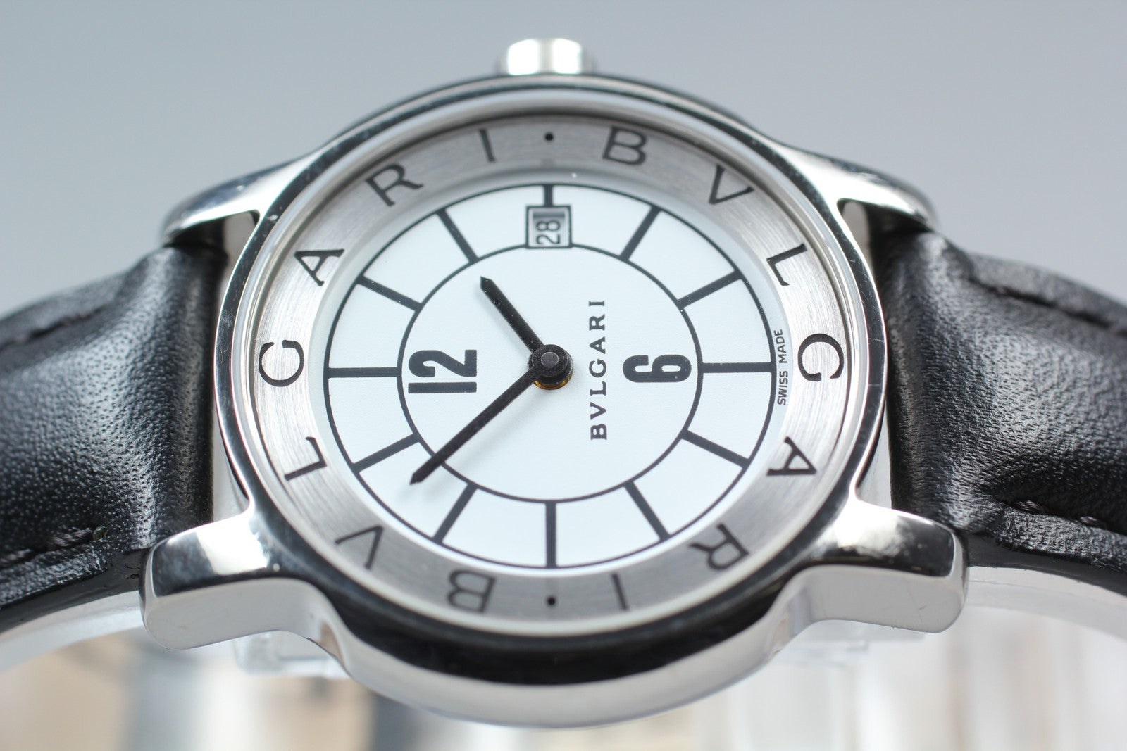 [Exc+5 Box] BVLGARI Solotempo ST29S Date Black Silver Women's Quartz Watch