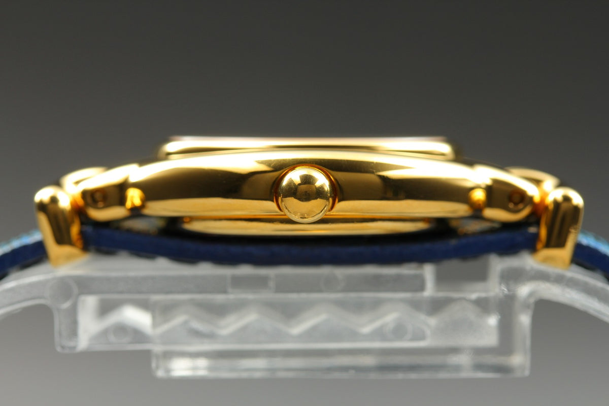 FENDI 640L Chameleon Blue Leather Belt Gold 24mm Women's Quartz Watch Vintage