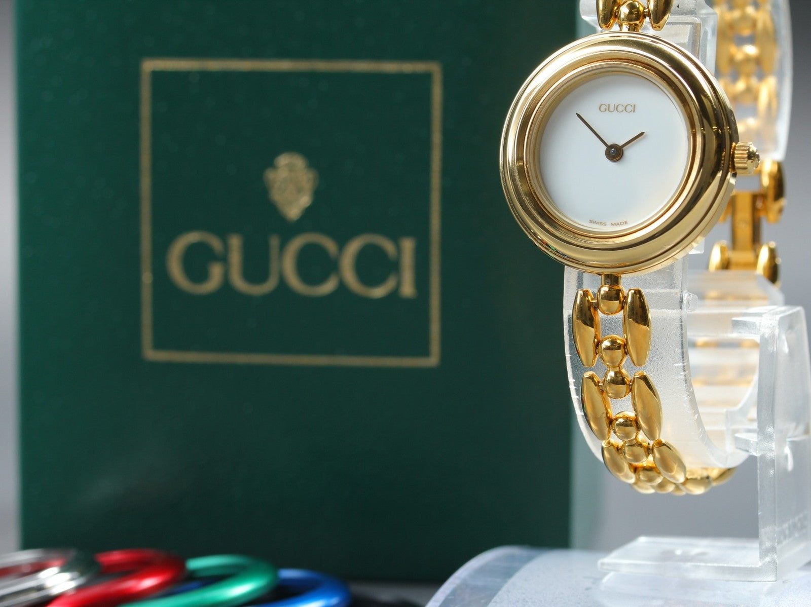 Gucci Change Bezel 11/12.2 6 Colors Gold Bracelet Women's Qz Watch Vintage [Box]