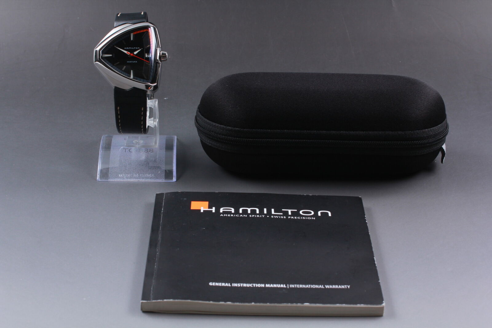New Battery [Near MINT-] HAMILTON Ventura H245510 Black Quartz Men's Watch JAPAN