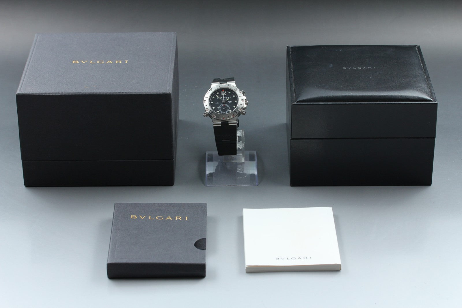 BVLGARI Diagono Scuba Automatic GMT Date Black Dial Men's Watch 38mm JAPAN Box
