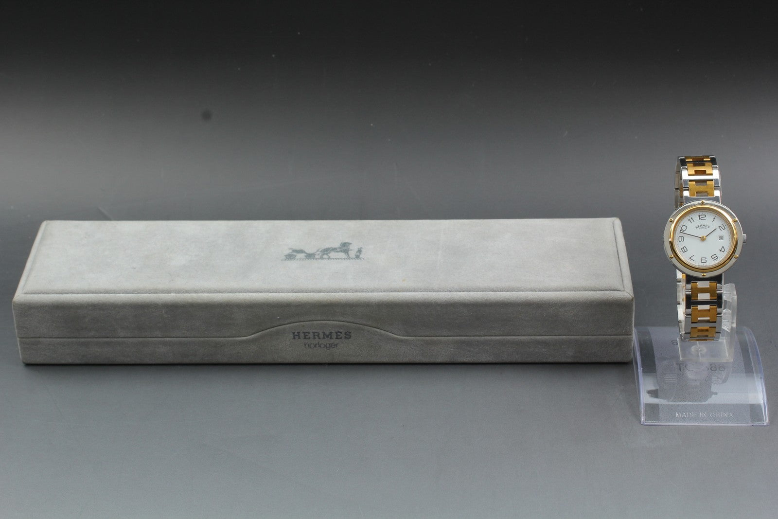 Vintage [Exc+5 Box] Hermes Clipper 30mm White Dial Gold Unisex Watch Quartz