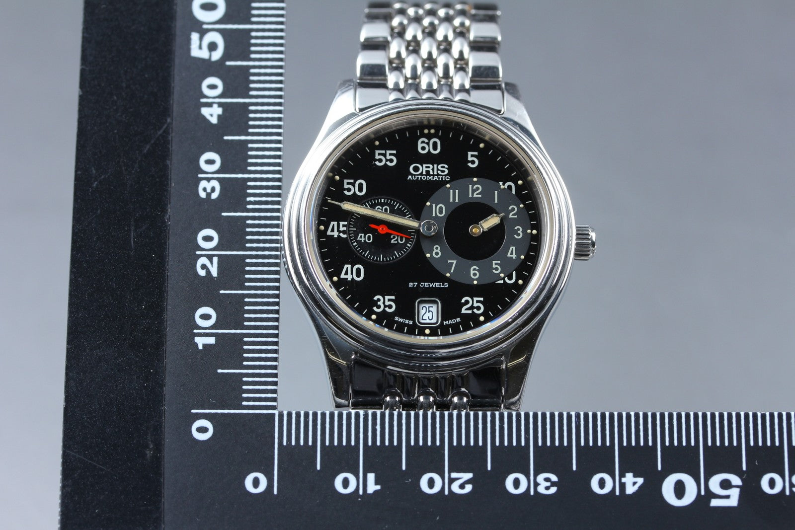 Vintage Oris Pointer 7403 Black Men's Automatic Small Second Watch 35mm Exc+5