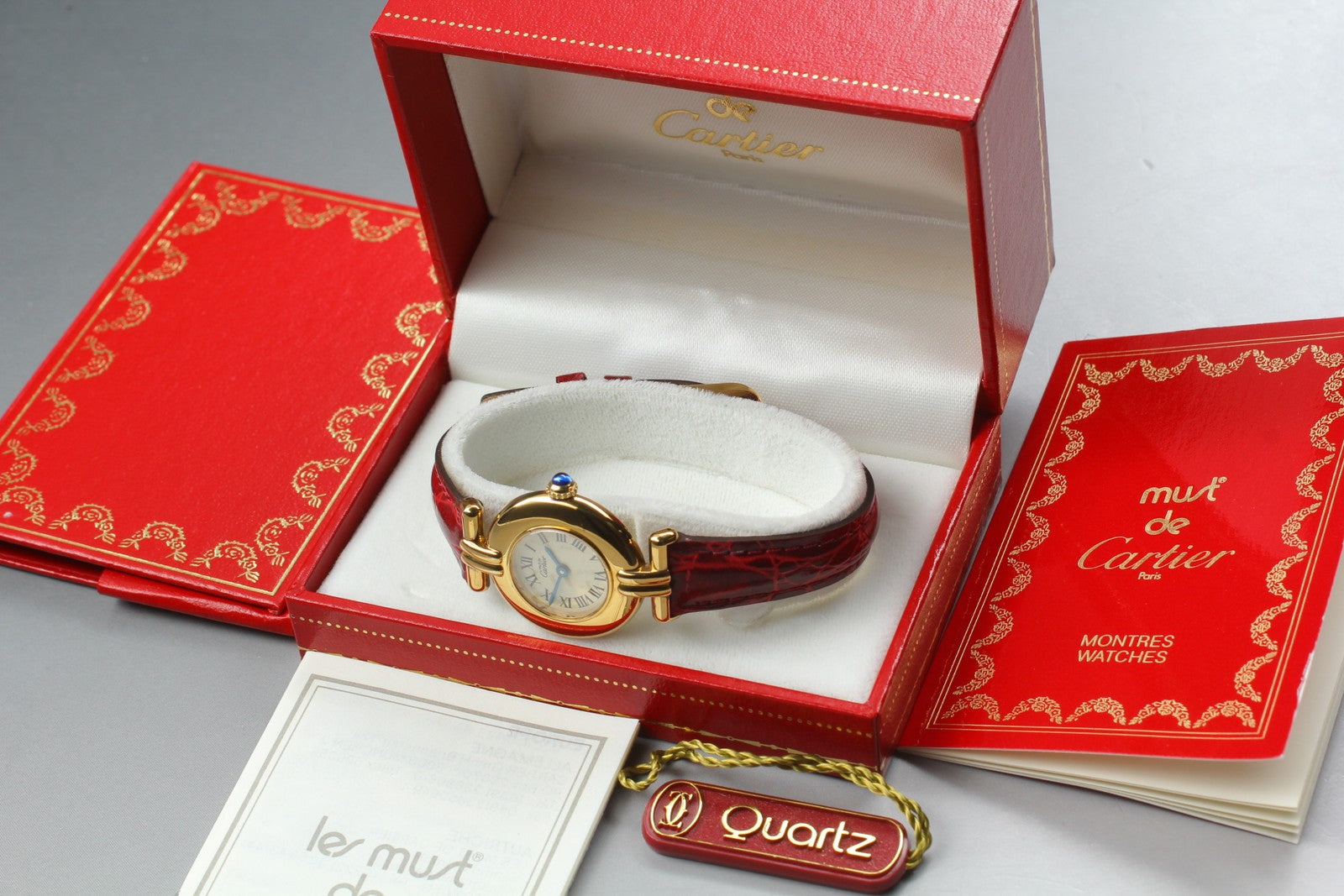 Vintage[Near MINT- Box] Cartier Must Colisee Vermeil 590002 Red Women's Qz Watch
